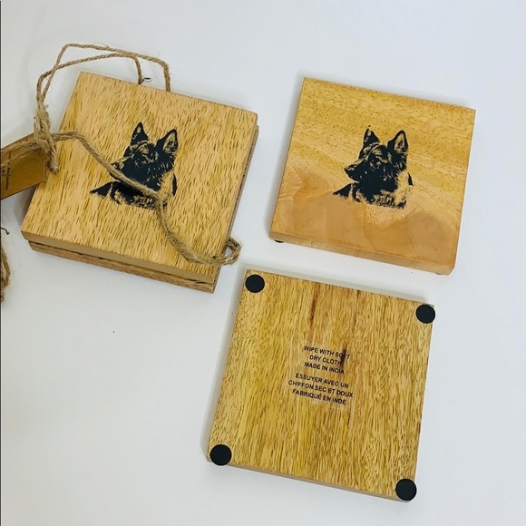 Natural Wooden Coasters | Handmade Dog Set Of 4 Table Drink Plates | Dog Lovers - Picture 2 of 3
